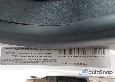 2016 Maserati Quattroporte S из США, поврежденный, VIN ZAM56RPA8G1190959